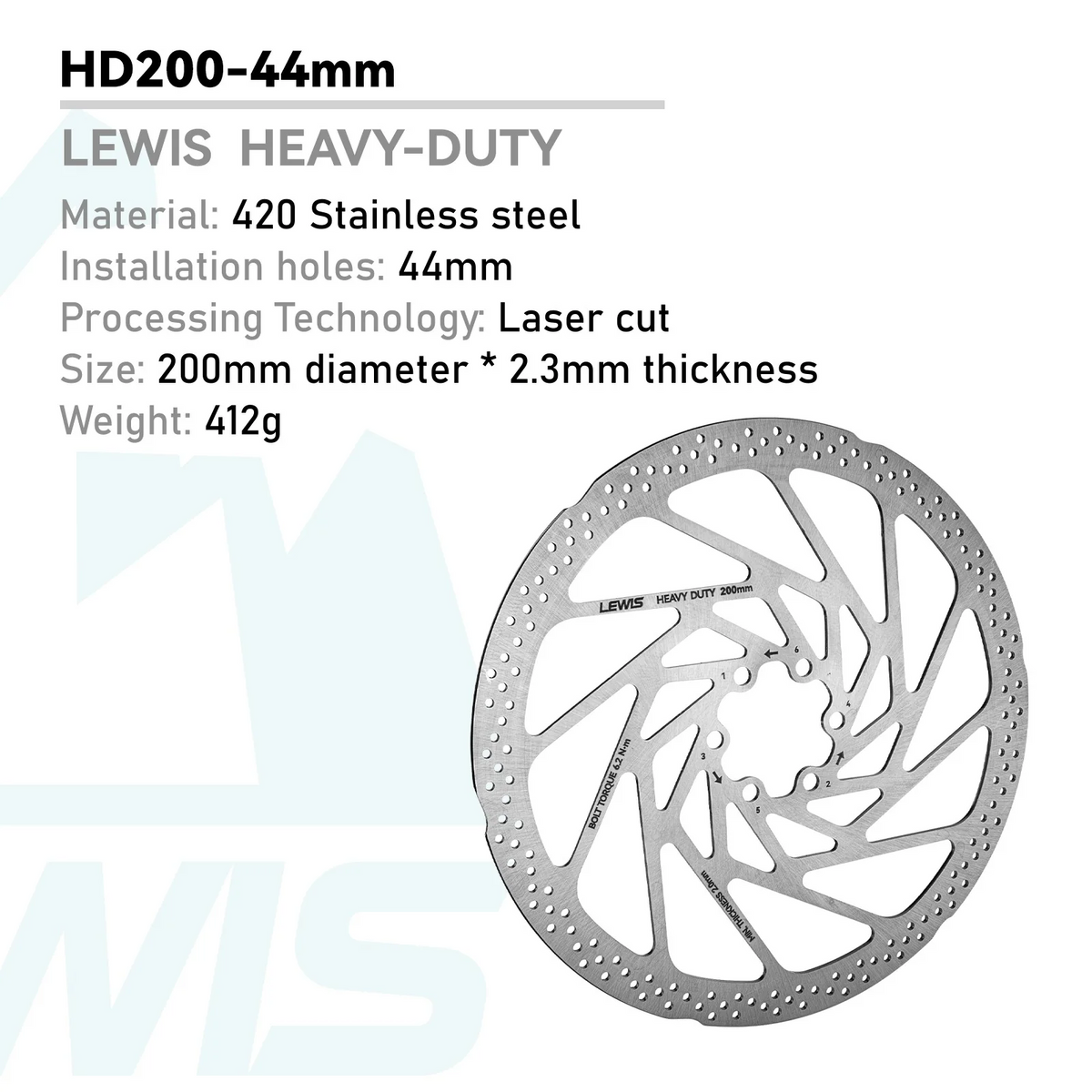 Lewis - Heavy Duty Disc Brake Rotor 180mm, 200mm, 220mm * 2.3mm * 44mm Lewis