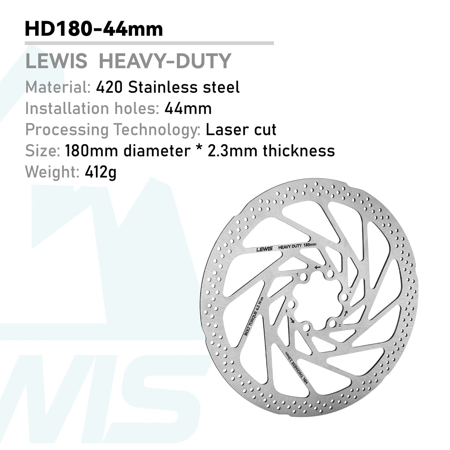 Lewis - Heavy Duty Disc Brake Rotor 180mm, 200mm, 220mm * 2.3mm * 44mm