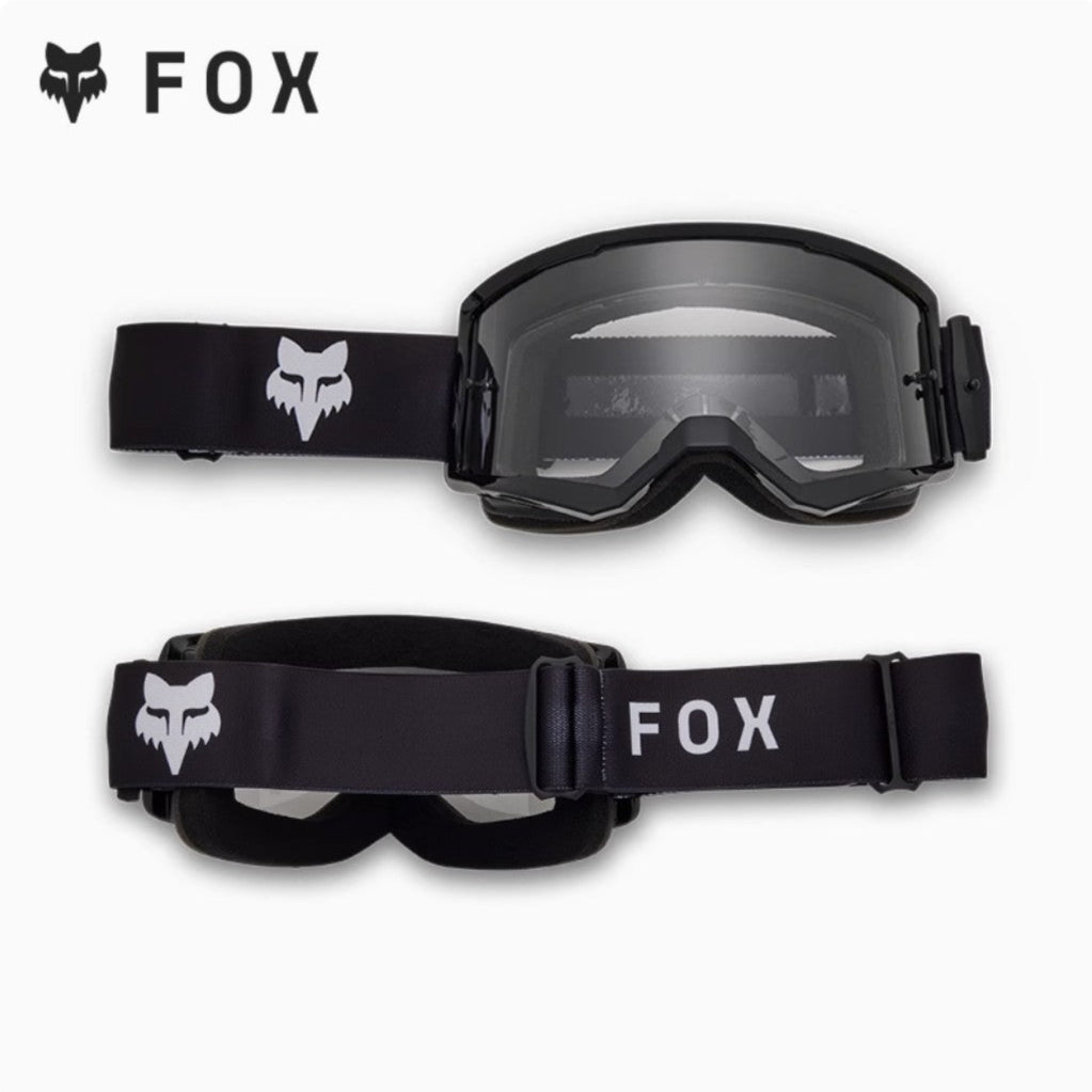 Black goggles with Fox logo on a white background