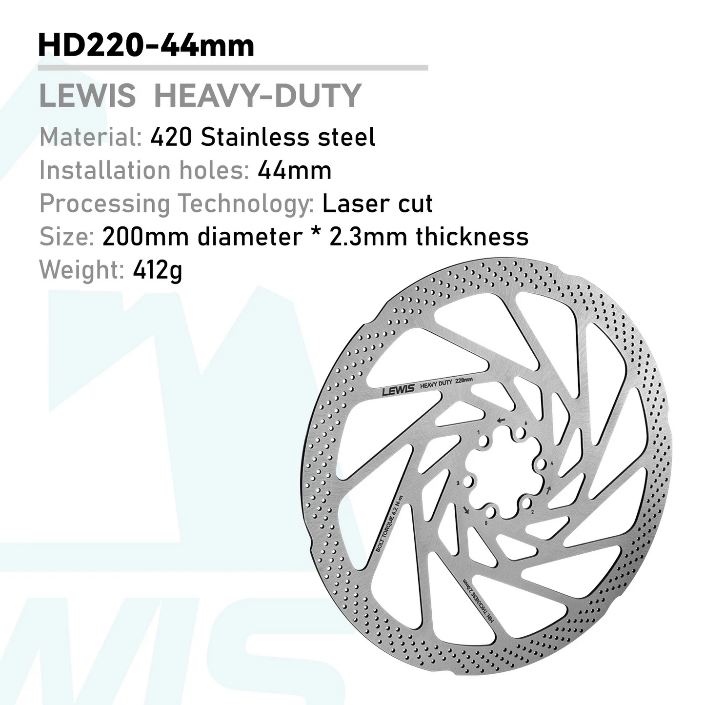 Lewis - Heavy Duty Disc Brake Rotor 180mm, 200mm, 220mm * 2.3mm * 44mm Lewis