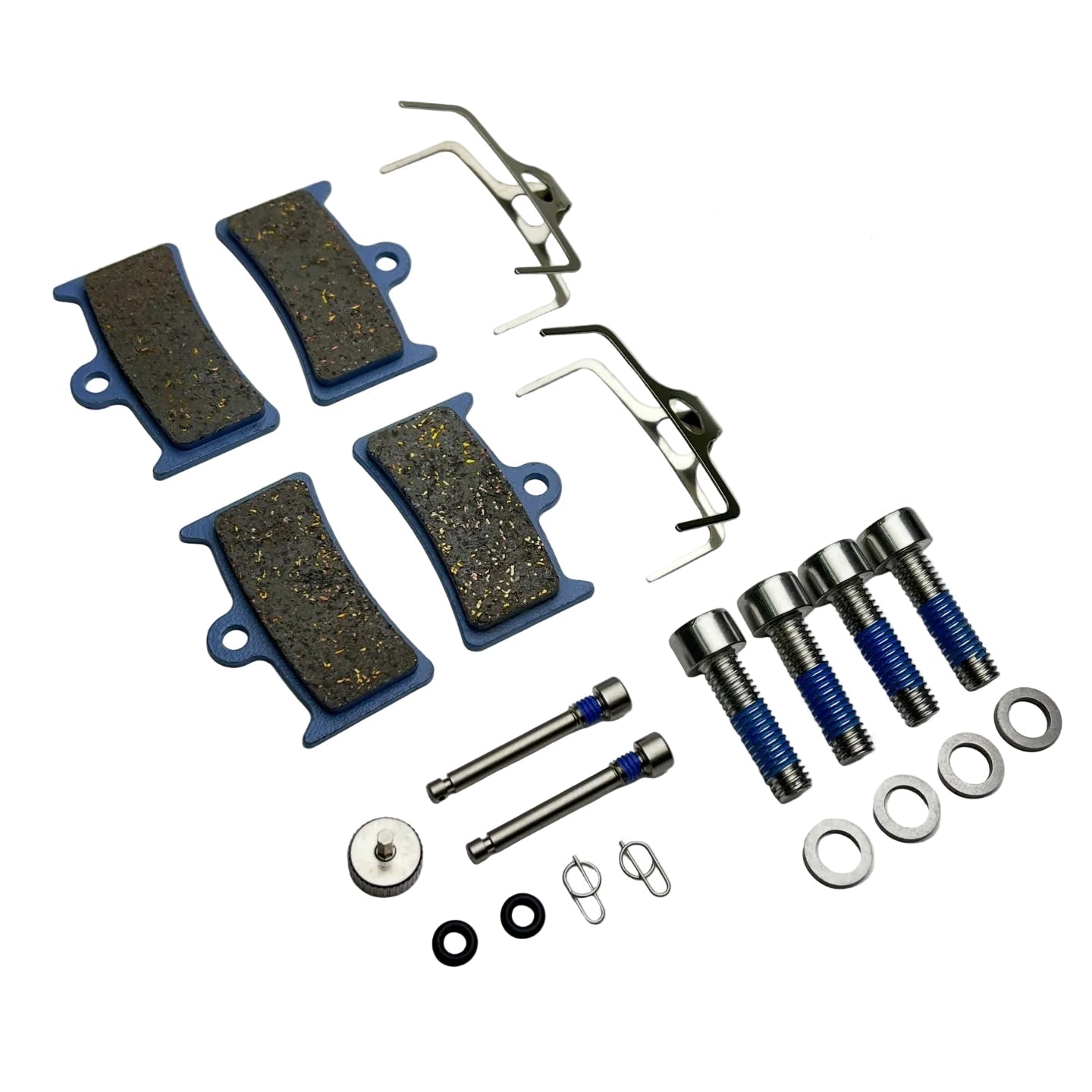 Braking components including brake pads, springs, and hardware on a light gray background with 'Powerful Braking Performance' text.