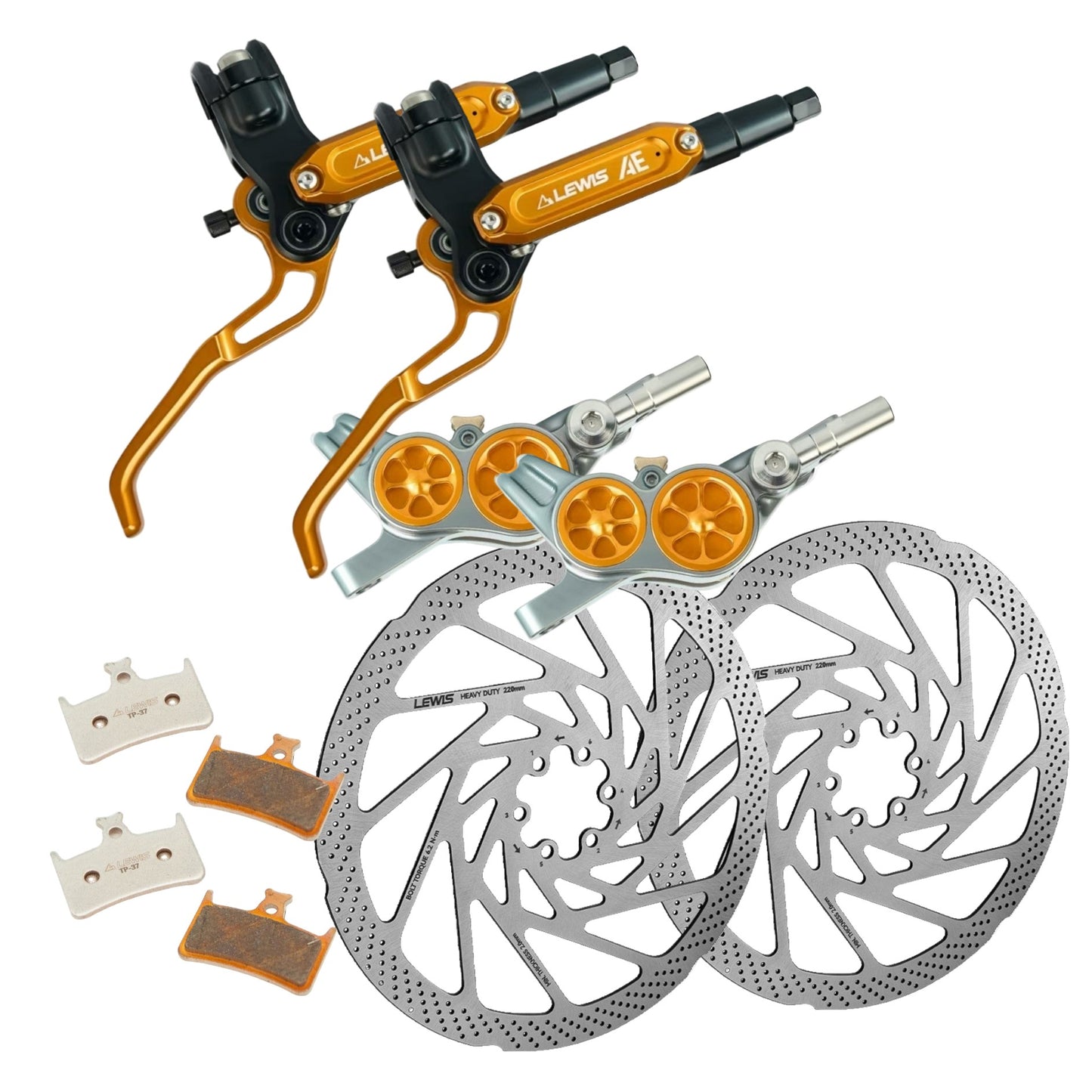 LEWIS - AE Brake Set Bundle, Front & Rear Brakes, 2 Disc Brake Rotors, 2 Extra Brake Pads