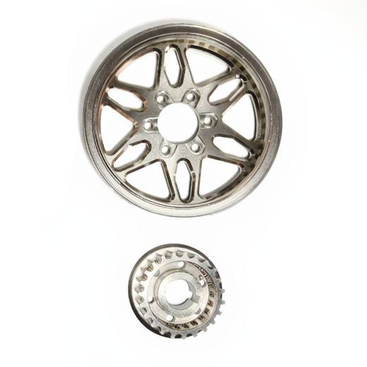 Metallic wheel rim and hub on a white background