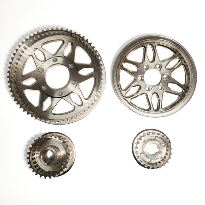 Set of metal gears on a white background